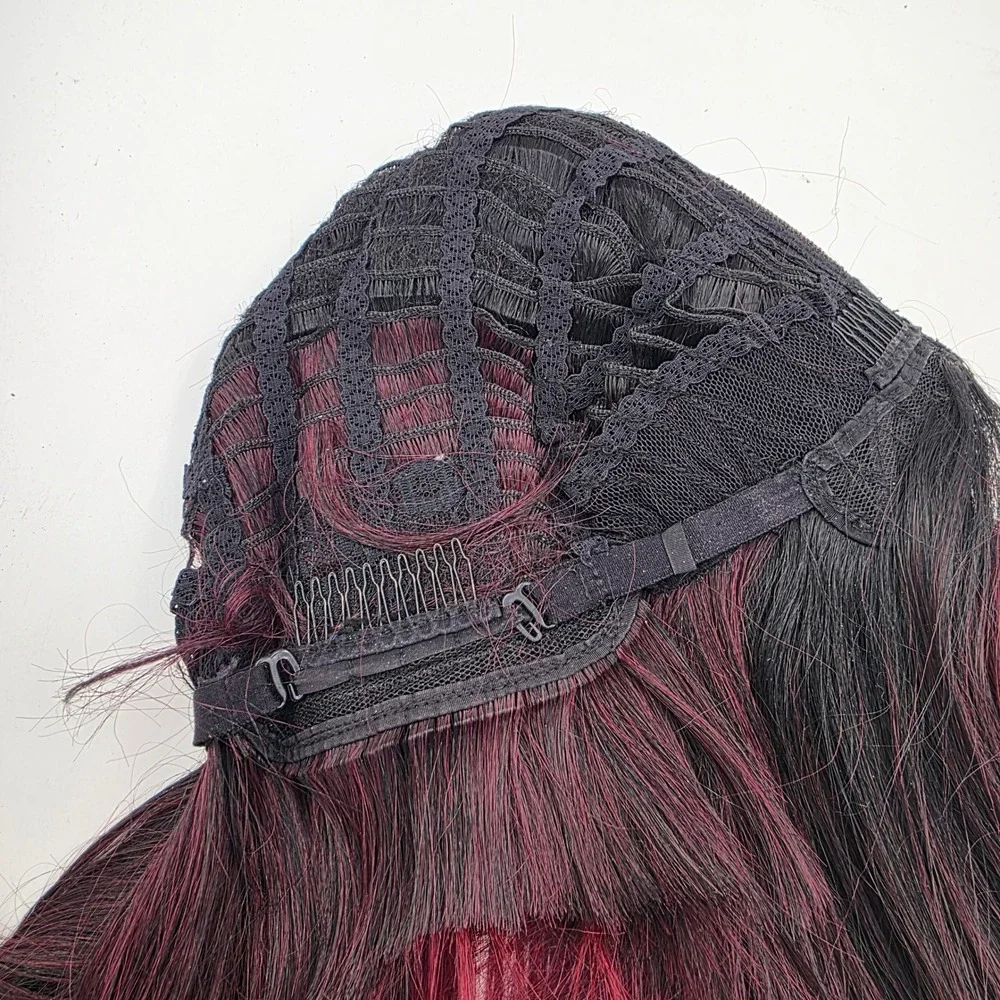 Short Burgundy Red Ombre Bob Wig Lace Front Black Roots Straight Synthetic Hair